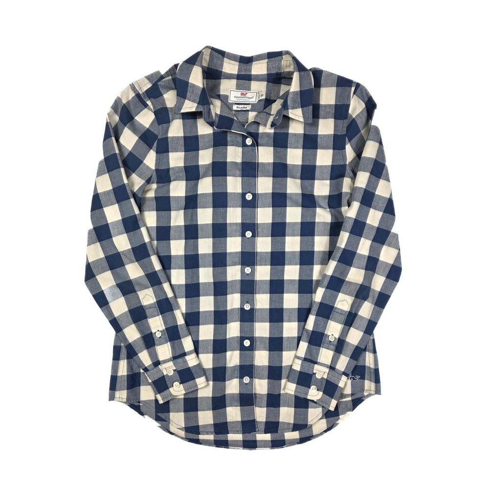 Vineyard Vines Relaxed Fit Blue White Check Button Up L/Sleeve Shirt Women's 00